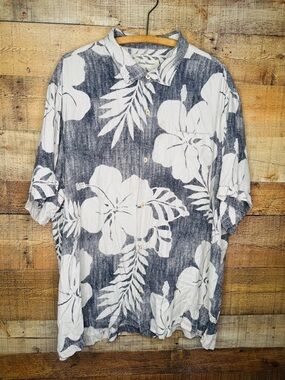 Tommy Bahama Mens Hawaiian shirt 3XL Hibiscus Floral Tropical Beach 100% Silk
